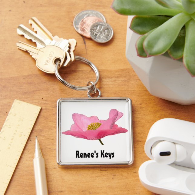 Pretty Pink Poppy Photograph Key Ring (Desk)