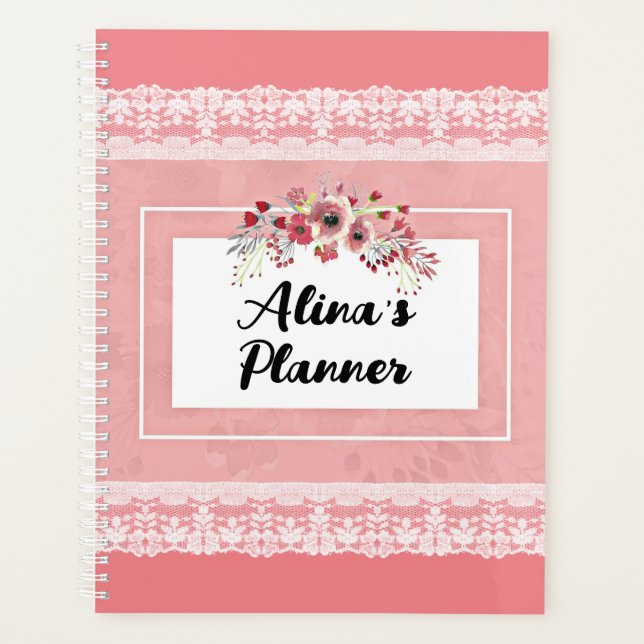 Pretty Pink Posies and Lace Vintage Name Planner (Front)