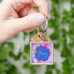 Pretty Pink Pray Inspiring Floral Key Ring