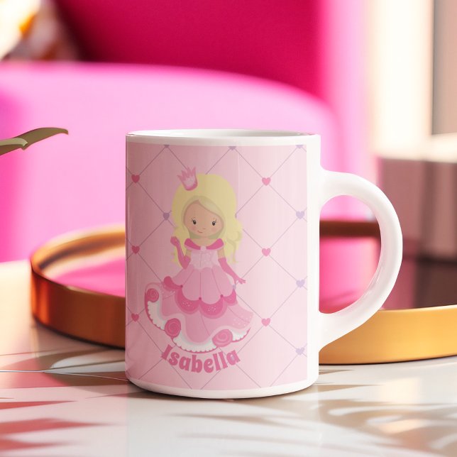 Pretty Pink Princess Blonde Girl Custom Kids Coffee Mug (Creator Uploaded)