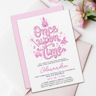 Pretty Pink Princess Castle Once Upon A Time Typo Invitation
