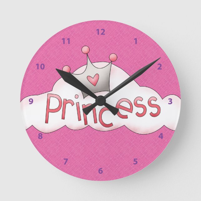 Pretty Pink Princess & Crown on Cloud Round Clock (Front)