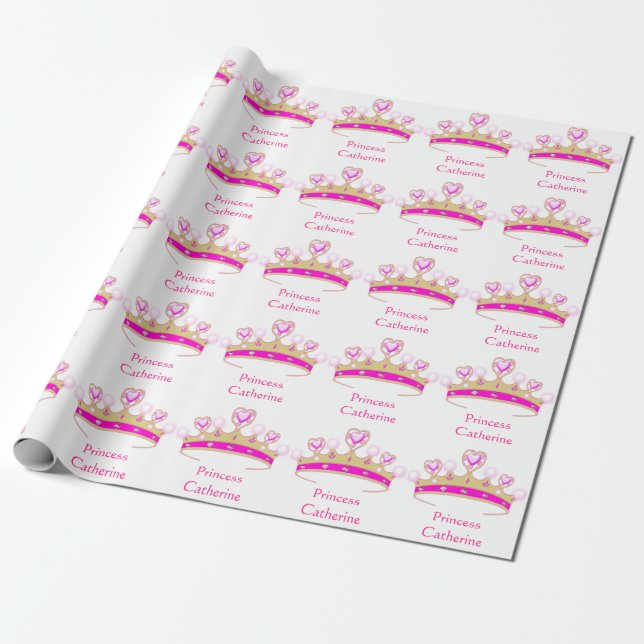 Pretty Pink Princess Crown  Optional Custom Name Wrapping Paper (Unrolled)