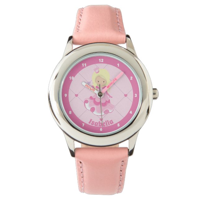 Pretty Pink Princess Girl Custom Blonde Kids Watch (Front)