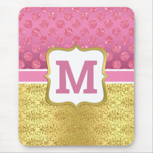 Pretty Pink Princess Glitter Dots & Gold Art Deco Mouse Mat