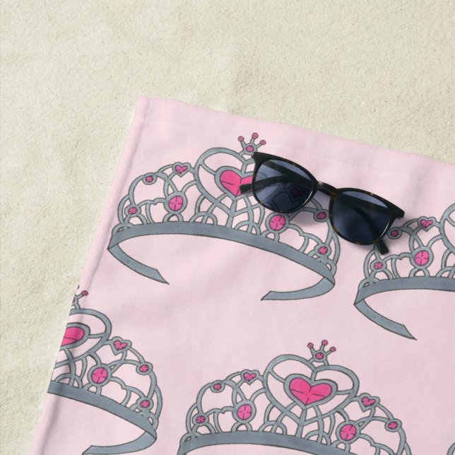 Pretty Pink Princess Jewel Tiara Crown Royalty Beach Towel (In Situ)