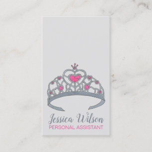 Pretty Pink Princess Party Silver Tiara Crown Business Card