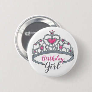Pretty Pink Princess Tiara Birthday Party Girl 6 Cm Round Badge