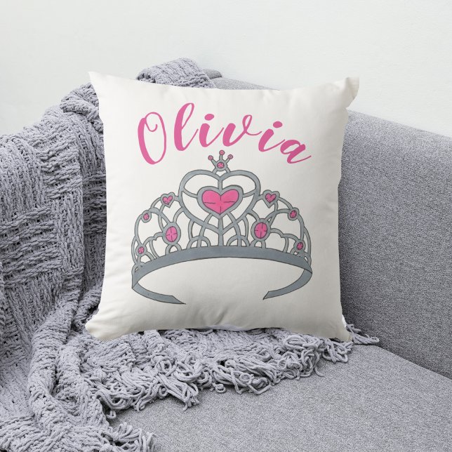Pretty Pink Princess Tiara Crown Personalised Cushion (Tiara Pillow)