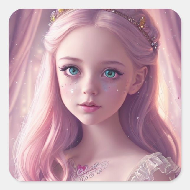 Pretty Pink Princess with Sparkles Square Sticker (Front)