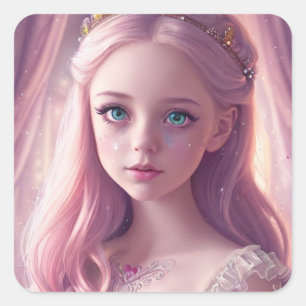 Pretty Pink Princess with Sparkles Square Sticker