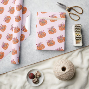 Pretty Pink Pumpkin Floral Girly Birthday Wrapping Paper
