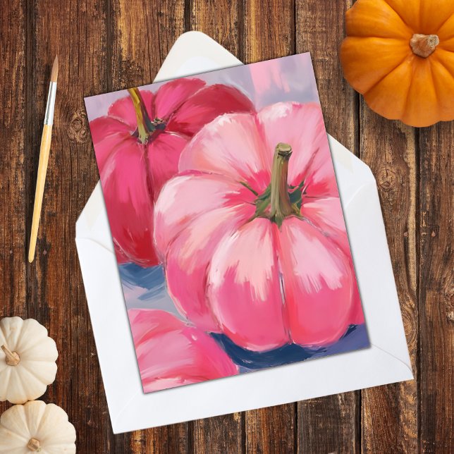 Pretty Pink Pumpkins Watercolor Holiday Card (Creator Uploaded)