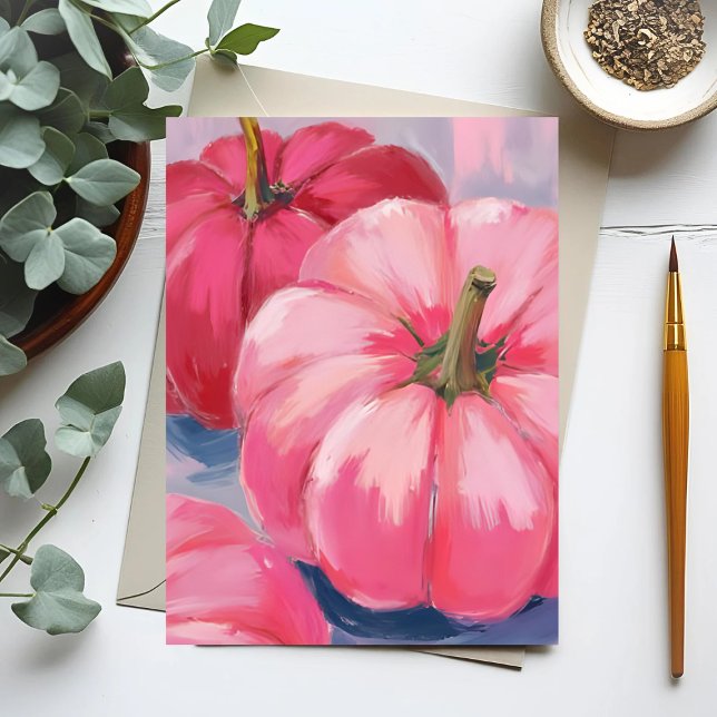 Pretty Pink Pumpkins Watercolor Holiday Postcard (Creator Uploaded)