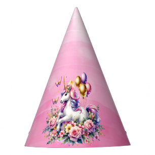 Pretty Pink, Purple and Gold Unicorn Birthday Party Hat