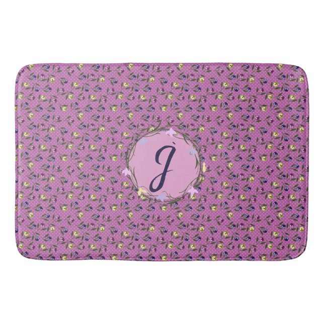 Pretty Pink Purple and Yellow Pansies Bath Mat (Front)