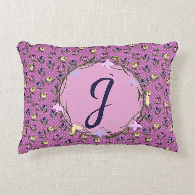 Pretty Pink Purple and Yellow Pansies Decorative Cushion (Front)