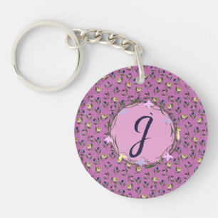 Pretty Pink Purple and Yellow Pansies Key Ring