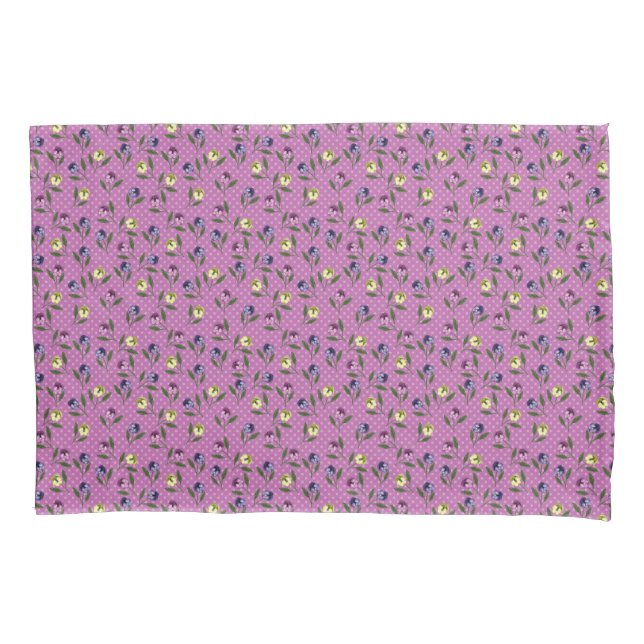 Pretty Pink Purple and Yellow Pansies Pillowcase (Front)