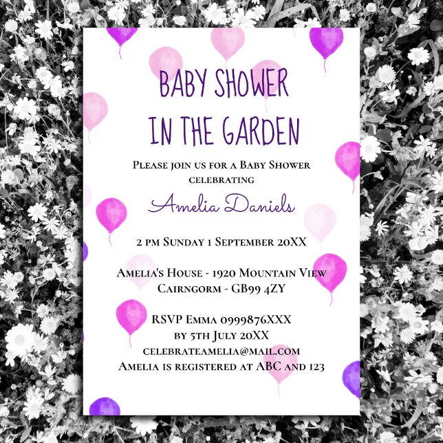 Pretty Pink Purple Balloon Baby Shower Invitation (Creator Uploaded)