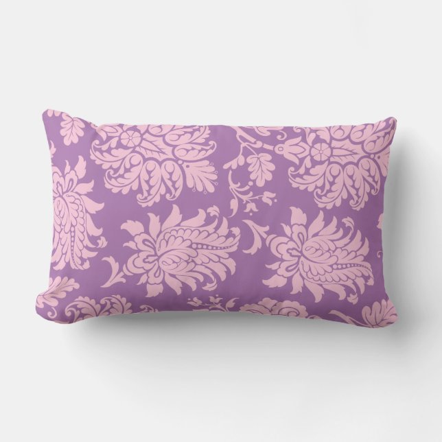 Pretty Pink & Purple Damask Pillow (Front)
