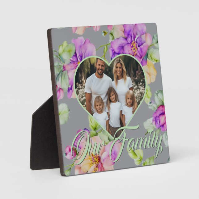 Pretty pink purple floral Family photo template Plaque (Front)