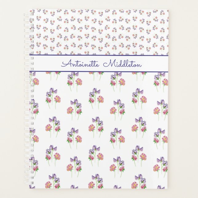 Pretty Pink Purple Floral Personalised Planner (Front)