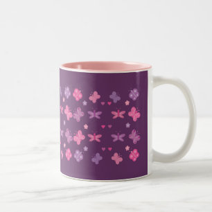 Pretty Pink & Purple Mug With Cartoon Butterflies