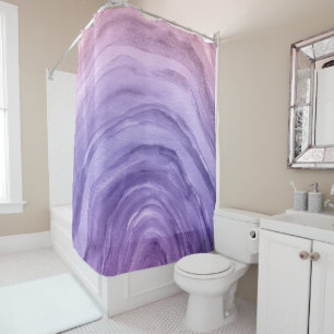 Pretty Pink Purple Ombre Agate Watercolor Pattern Shower Curtain