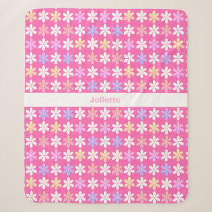 PRETTY PINK PURPLE YELLOW WHITE SMALL FLOWER DAISY SHERPA BLANKET