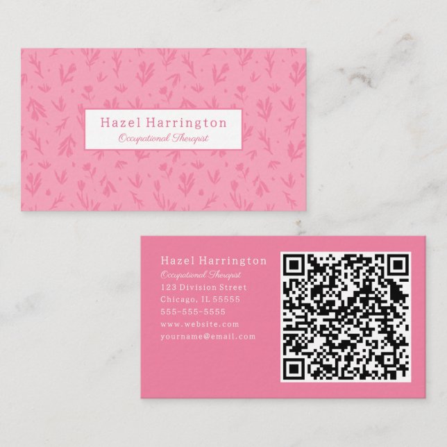 Pretty Pink QR Code Business Cards Simple Flowers (Front/Back)
