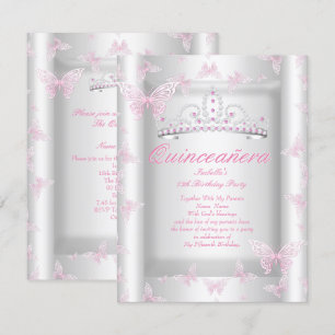 Pretty Pink Quinceanera Party Tiara Butterfly Invitation