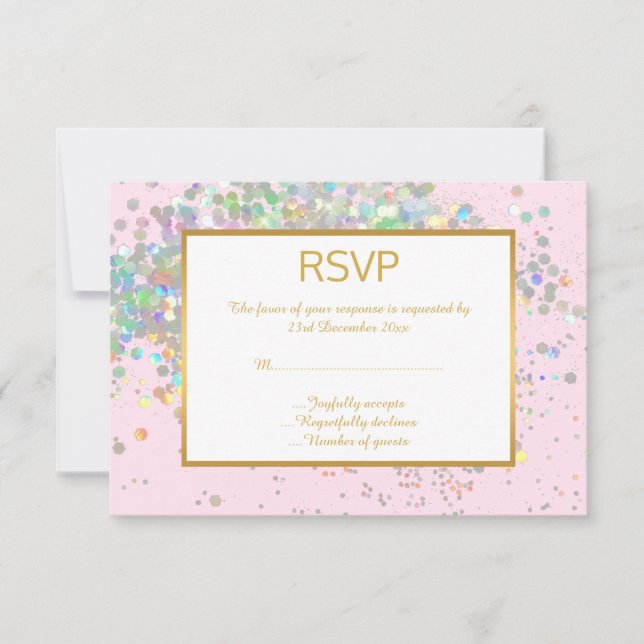 PRETTY PINK RAINBOW HOLOGRAPHIC SPOT RSVP (Front)
