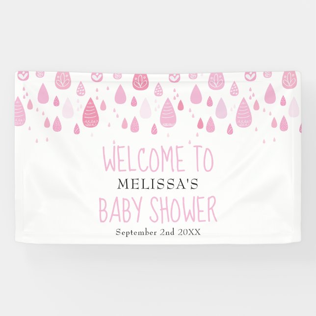 Pretty Pink Raindrops Baby Girl Shower Welcome Banner (Horizontal)