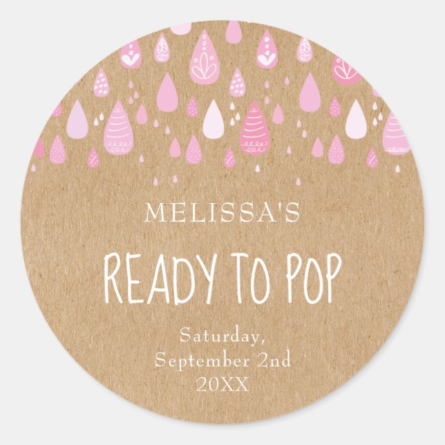 Pretty Pink Raindrops Ready To Pop Baby Shower Classic Round Sticker (Front)