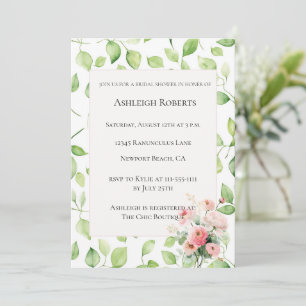 Pretty Pink Ranunculus Flowers Bridal Shower Invitation
