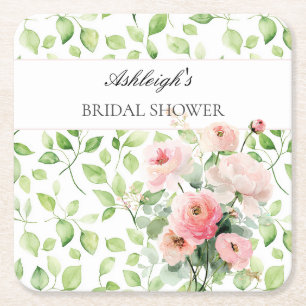 Pretty Pink Ranunculus Flowers Bridal Shower Square Paper Coaster