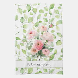 Pretty Pink Ranunculus Flowers Tea Towel