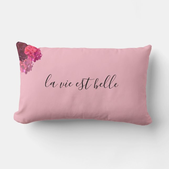 "Pretty"Pink & Red Floral Lumbar Decorative Pillow (Front)