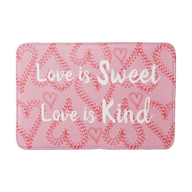 Pretty Pink Red Hearts Bath Mat (Front)