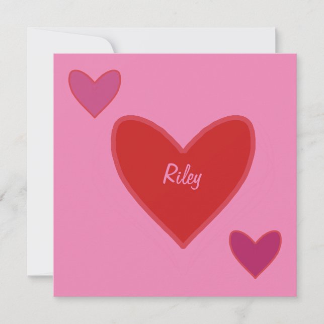 Pretty Pink &  Red Hearts Valentine’s Day Card (Front)