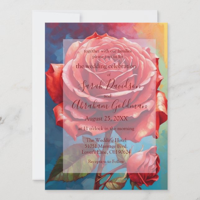 Pretty Pink Red Roses Abstract Wedding Invitation (Front)