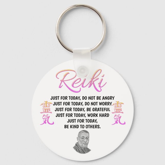 Pretty Pink Reiki Principles Keyring (Front)