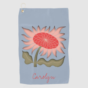 Pretty Pink Retro 3D Sunflower  Golf Towel