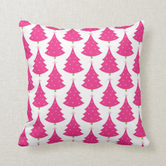 Pretty Pink Retro Christmas Tree Pattern Cushion