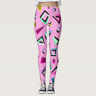 Pretty Pink Retro Geometric 80s style Leggings