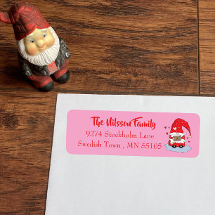 Pretty pink return address labels with red gnome .