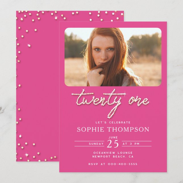 Pretty Pink Rhinestone Elegant 21st Birthday Photo Invitation (Front/Back)