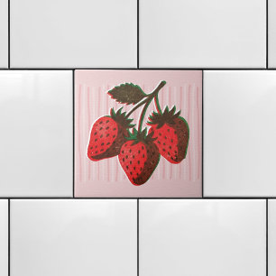 Pretty Pink Risograph 3 Strawberries & Stripes Tile