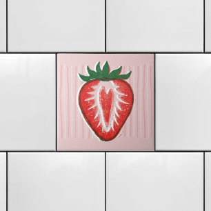Pretty Pink Risograph Half Strawberry & Stripes Tile